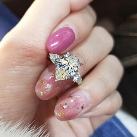 ⚡ Crystal Clear Sweet Pear Pure Zircon Gems Silver Rings for Women, MARR9075 - Picture 9 of 11